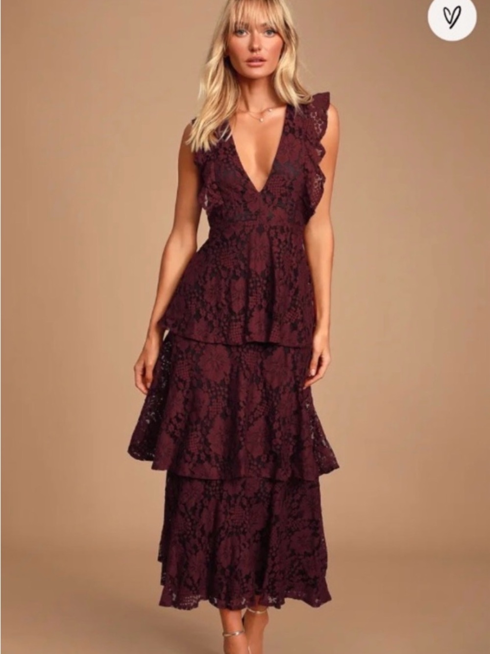 Lulus Molinetto Burgundy Lace Ruffled Tiered Sleeveless Maxi
Dress - NWT